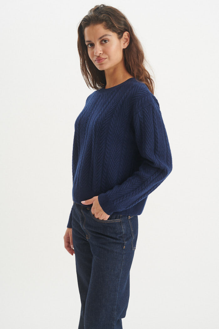Basic Apparel Selem Cable LS Sweaters 048 Navy